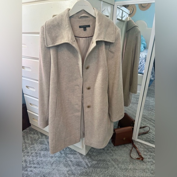 Macy's Jackets & Blazers - Oatmeal Beige Wool Blend Tailored Trench Dress Coat Formal Collared Jacket✨